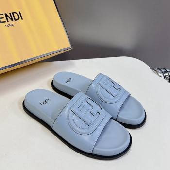 Fendi Leather Flat Slides Sandal with FF Circle Blue 2024 0813 (MD-240813123)