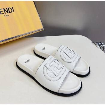 Fendi Leather Flat Slides Sandal with FF Circle White 2024 0813 (MD-240813125)