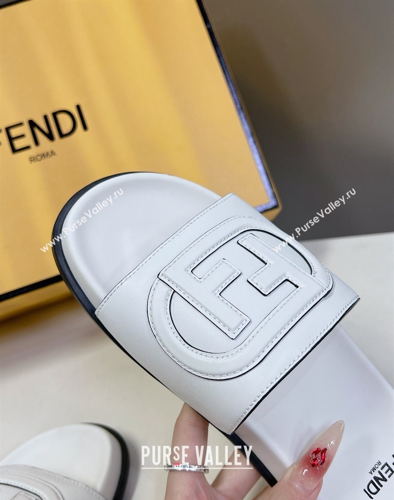 Fendi Leather Flat Slides Sandal with FF Circle White 2024 0813 (MD-240813125)