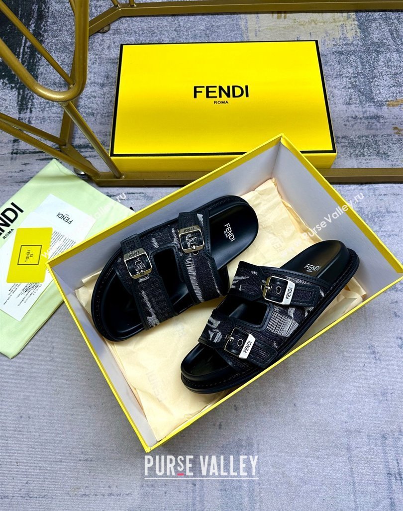 Fendi Denim Flat Slides Sandal with Buckle Black 2024 0813 (MD-240813126)