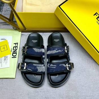 Fendi Denim Flat Slides Sandal with Buckle Dark Blue 2024 0813 (MD-240813127)