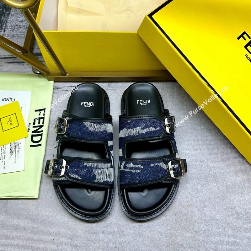 Fendi Denim Flat Slides Sandal with Buckle Dark Blue 2024 0813 (MD-240813127)