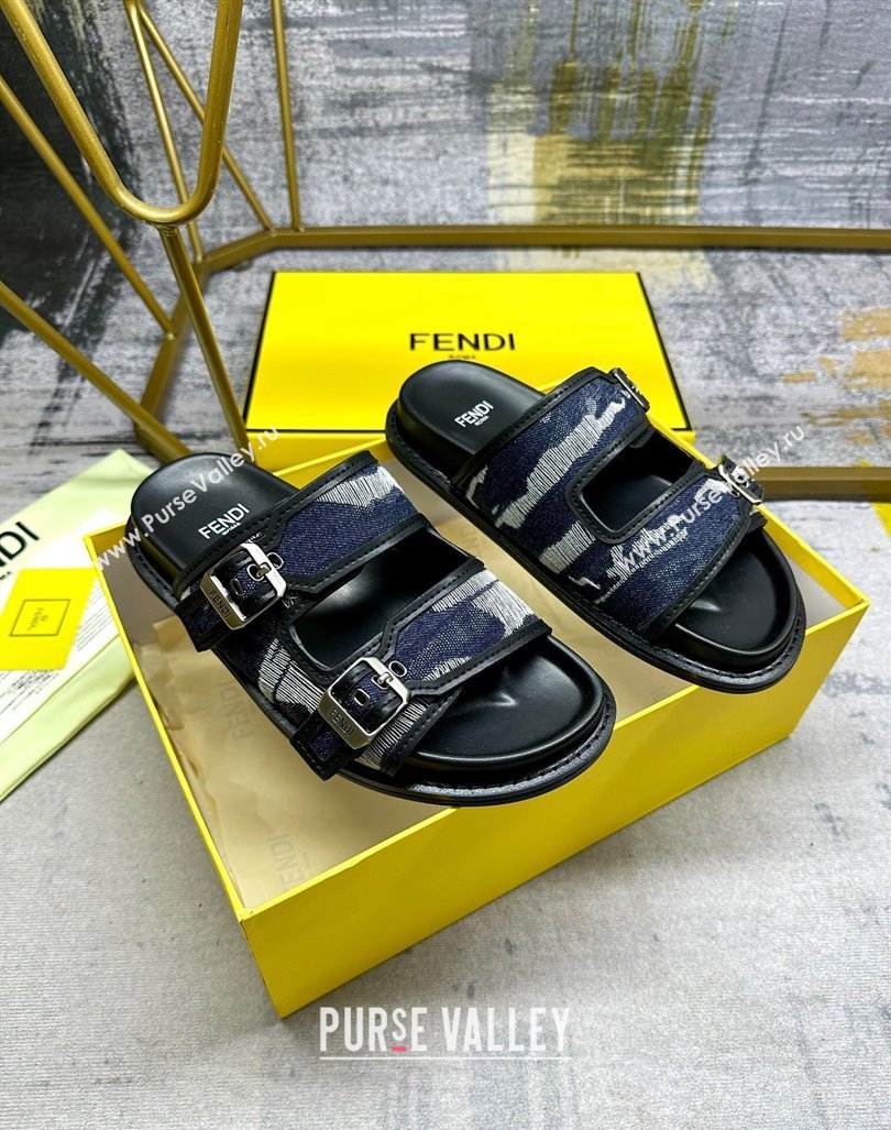 Fendi Denim Flat Slides Sandal with Buckle Dark Blue 2024 0813 (MD-240813127)