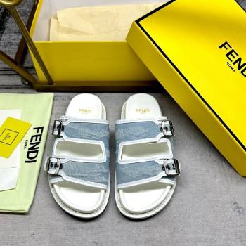 Fendi Denim Flat Slides Sandal with Buckle Pale Blue 2024 0813 (MD-240813130)