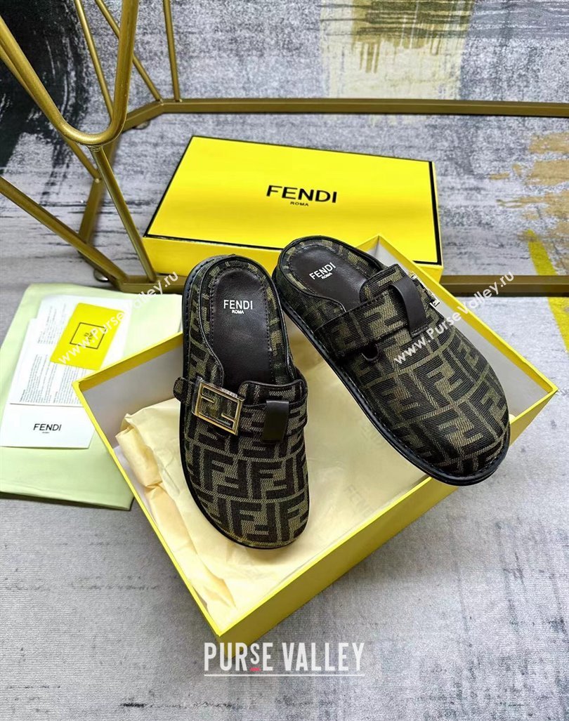 Fendi Feel Flat Mules in FF fabric with Baguette Strap Brown 2024 0813 (MD-240813131)