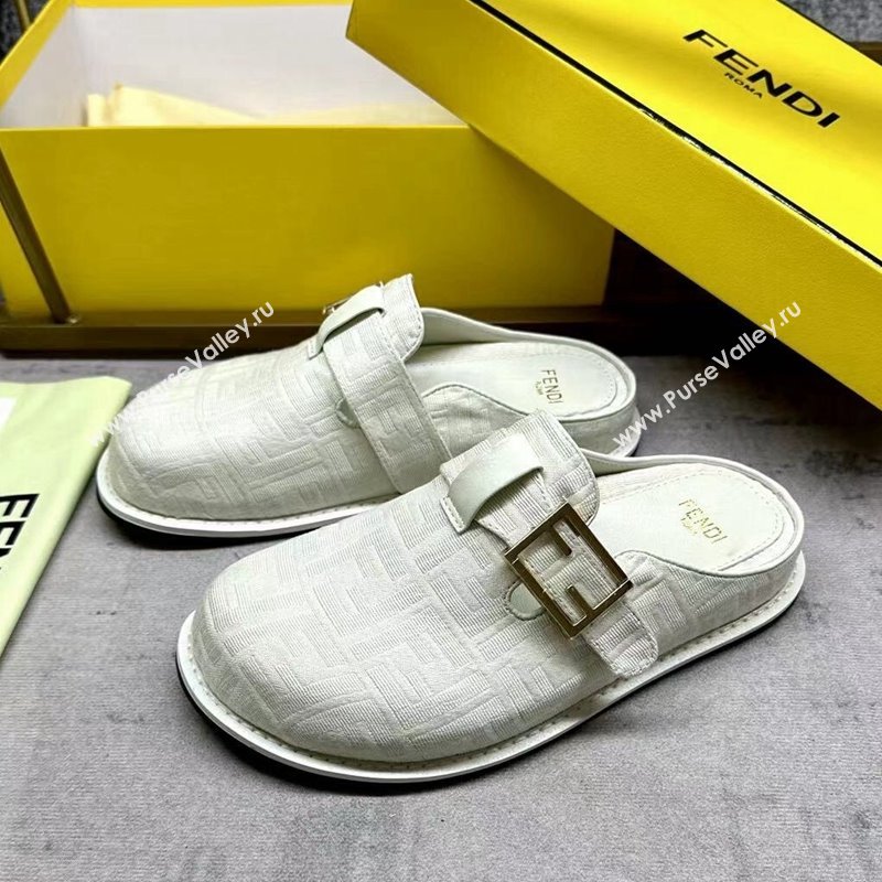 Fendi Feel Flat Mules in FF fabric with Baguette Strap White 2024 0813 (MD-240813133)