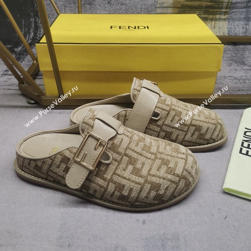 Fendi Feel Flat Mules in FF chenille fabric with Baguette Strap Dove Grey 2024 0813 (MD-240813136)