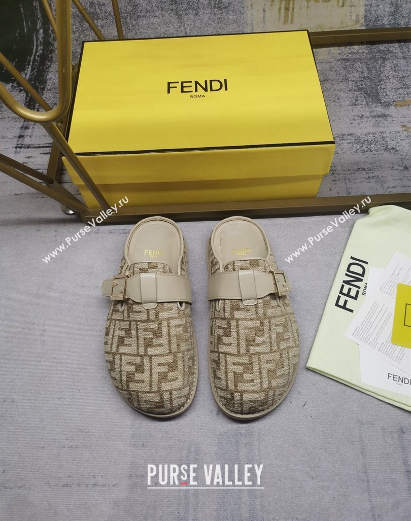 Fendi Feel Flat Mules in FF chenille fabric with Baguette Strap Dove Grey 2024 0813 (MD-240813136)