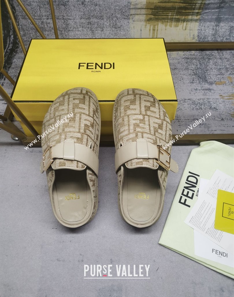 Fendi Feel Flat Mules in FF chenille fabric with Baguette Strap Dove Grey 2024 0813 (MD-240813136)