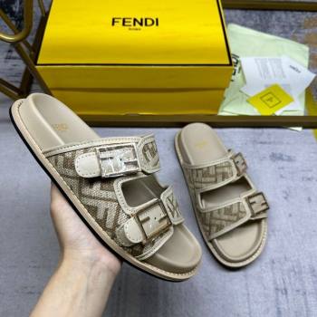 Fendi Feel Flat Slides Sandal in FF chenille Fabric with Baguette Strap Dove Grey 2024 0813 (MD-240813137)