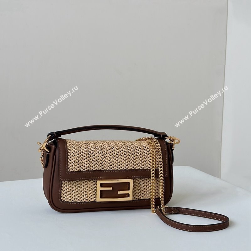 Fendi Baguette Mini bag in Raffia Straw and Brown Leather 2024 8666S (CL-240827101)