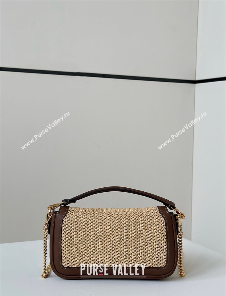 Fendi Baguette Mini bag in Raffia Straw and Brown Leather 2024 8666S (CL-240827101)