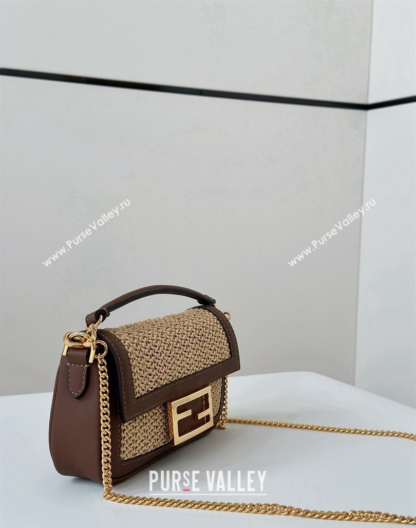 Fendi Baguette Mini bag in Raffia Straw and Brown Leather 2024 8666S (CL-240827101)