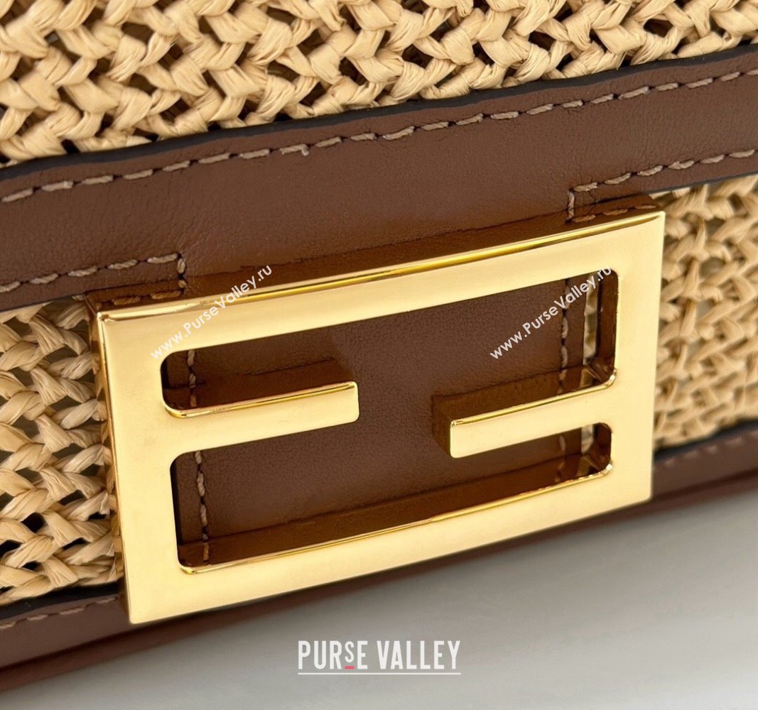 Fendi Baguette Mini bag in Raffia Straw and Brown Leather 2024 8666S (CL-240827101)