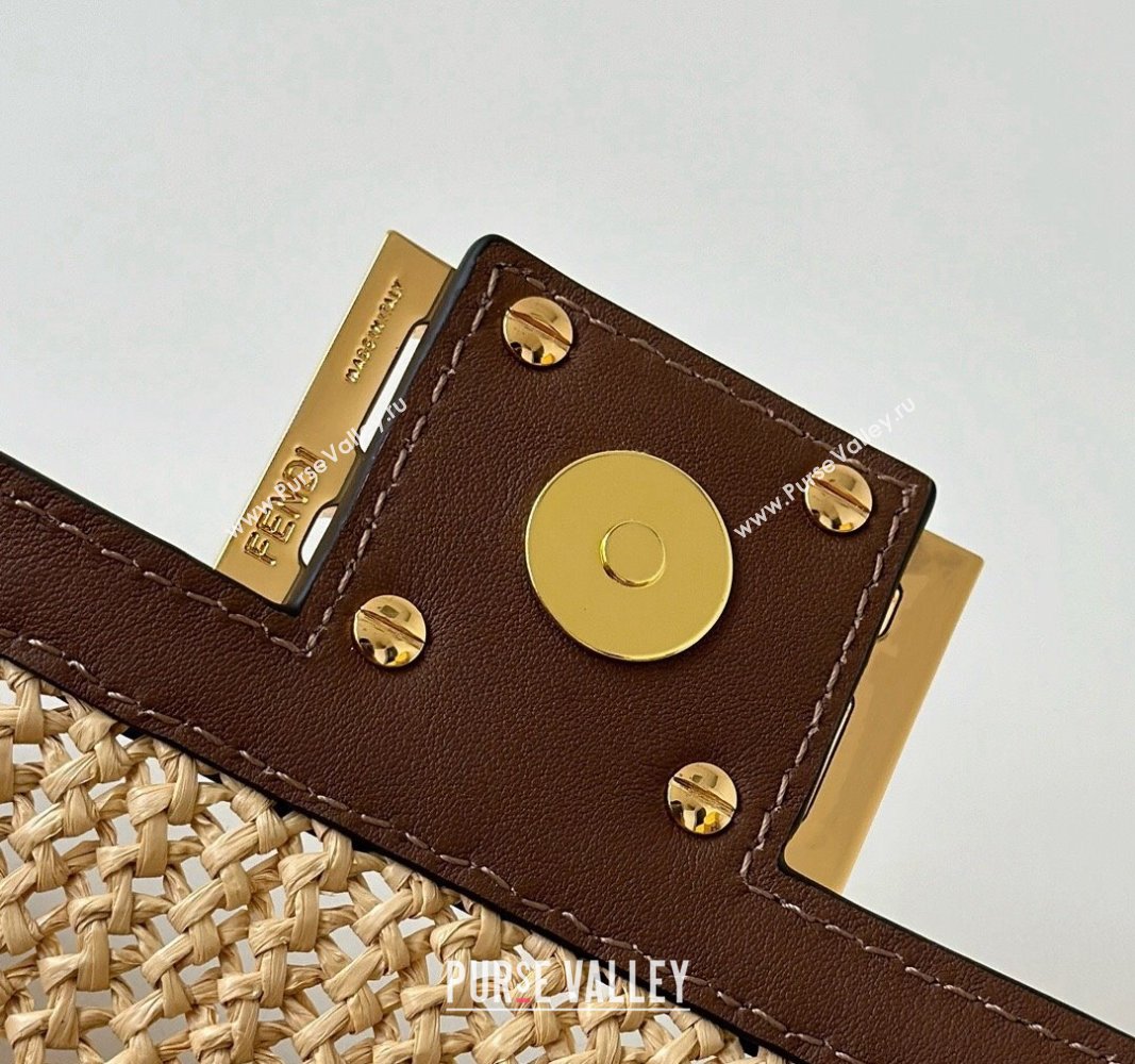 Fendi Baguette Mini bag in Raffia Straw and Brown Leather 2024 8666S (CL-240827101)