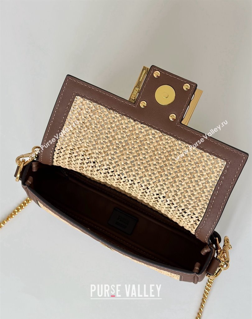 Fendi Baguette Mini bag in Raffia Straw and Brown Leather 2024 8666S (CL-240827101)