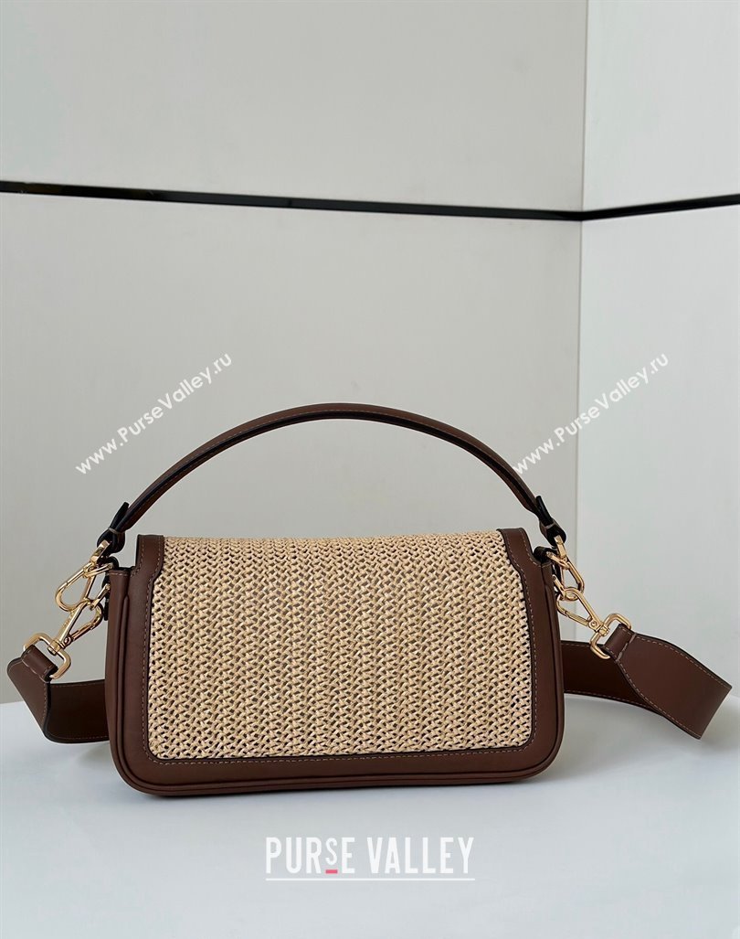 Fendi Baguette Medium bag in Raffia Straw and Brown Leather 2024 8666L (CL-240827102)