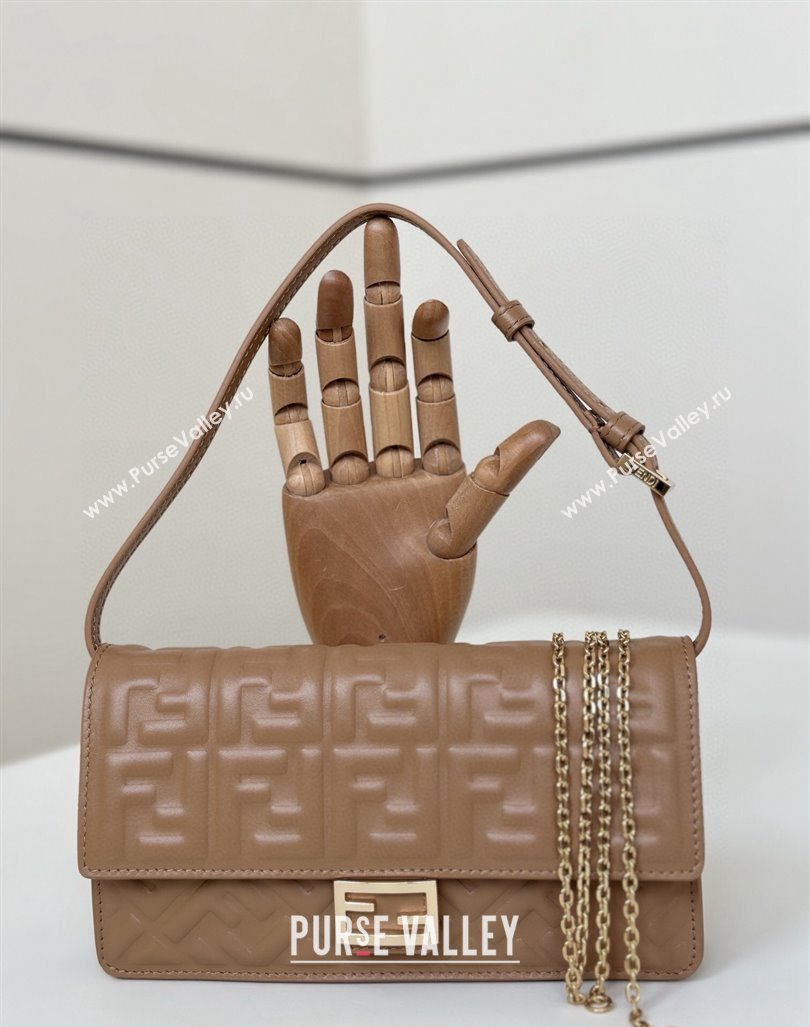 Fendi Wallet On Chain Baguette Mini Bag in FF Nappa Leather Light Brown 2024 8638 (CL-240924002)