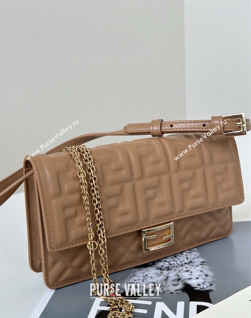 Fendi Wallet On Chain Baguette Mini Bag in FF Nappa Leather Light Brown 2024 8638 (CL-240924002)