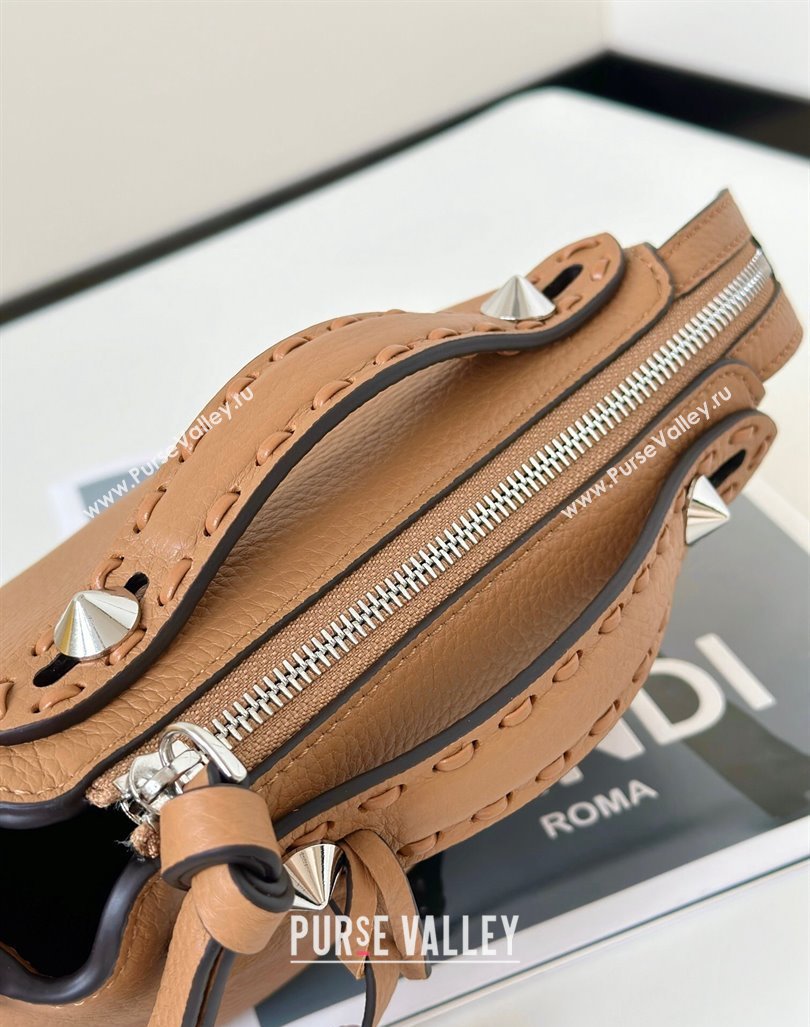 Fendi By The Way Selleria Mini Bag in Grianed Calfskin with Topstitches Light Brown 2024 8668S (CL-240924004)