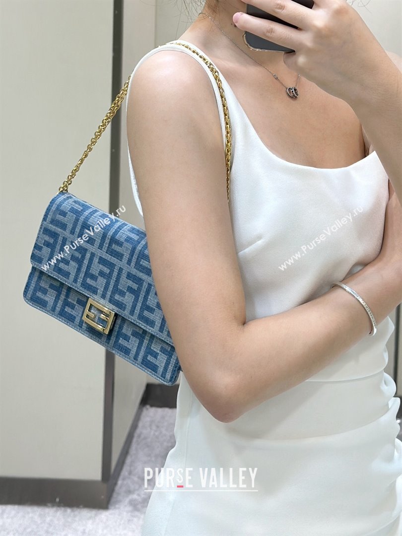 Fendi Wallet On Chain Baguette Mini Bag in Blue Denim 2024 8638 (CL-240924001)