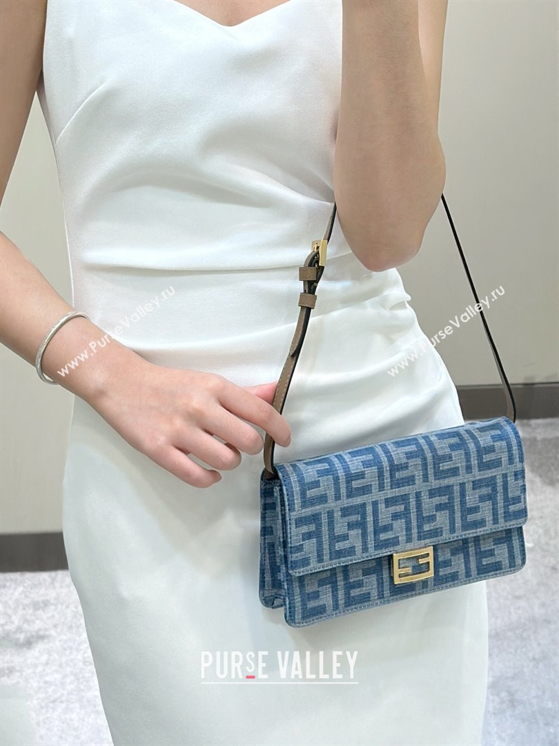 Fendi Wallet On Chain Baguette Mini Bag in Blue Denim 2024 8638 (CL-240924001)