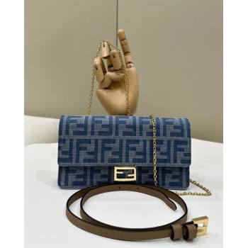 Fendi Wallet On Chain Baguette Mini Bag in Blue Denim 2024 8638 (CL-240924001)