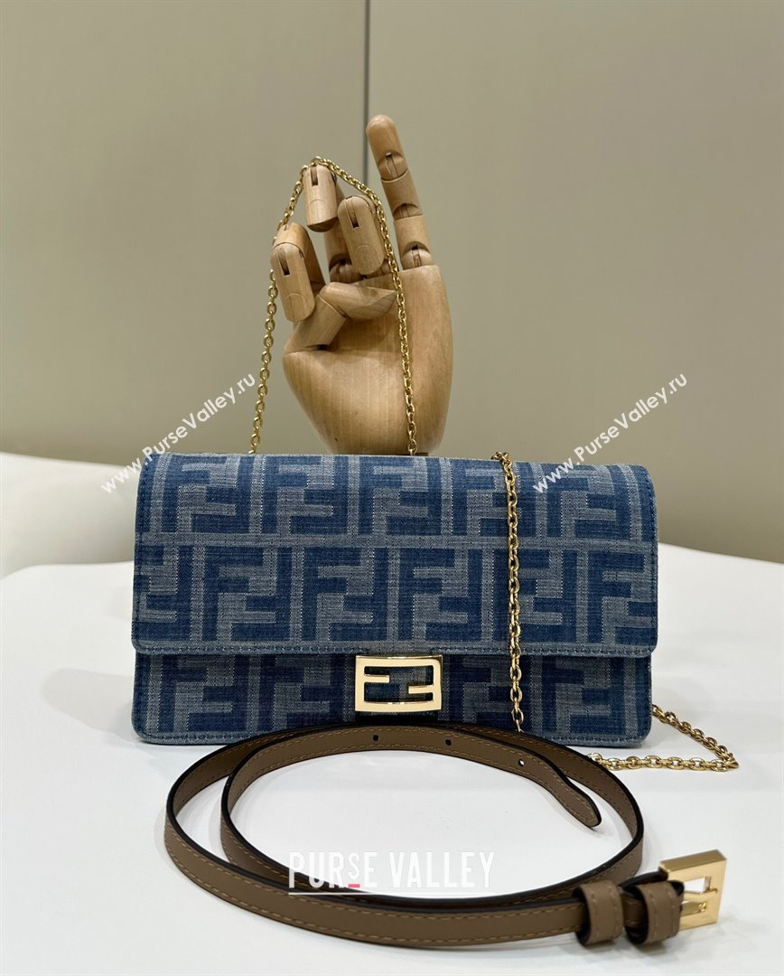 Fendi Wallet On Chain Baguette Mini Bag in Blue Denim 2024 8638 (CL-240924001)