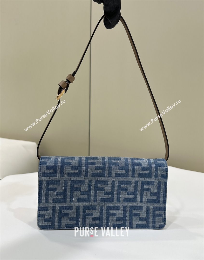 Fendi Wallet On Chain Baguette Mini Bag in Blue Denim 2024 8638 (CL-240924001)