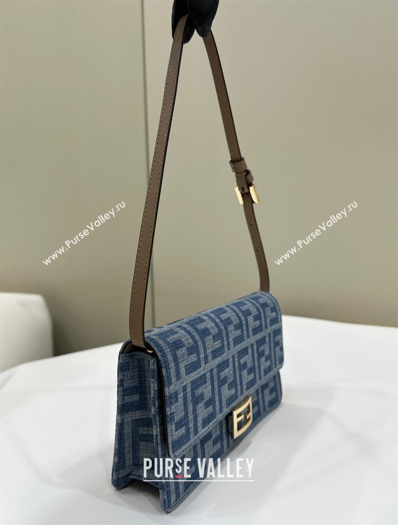 Fendi Wallet On Chain Baguette Mini Bag in Blue Denim 2024 8638 (CL-240924001)