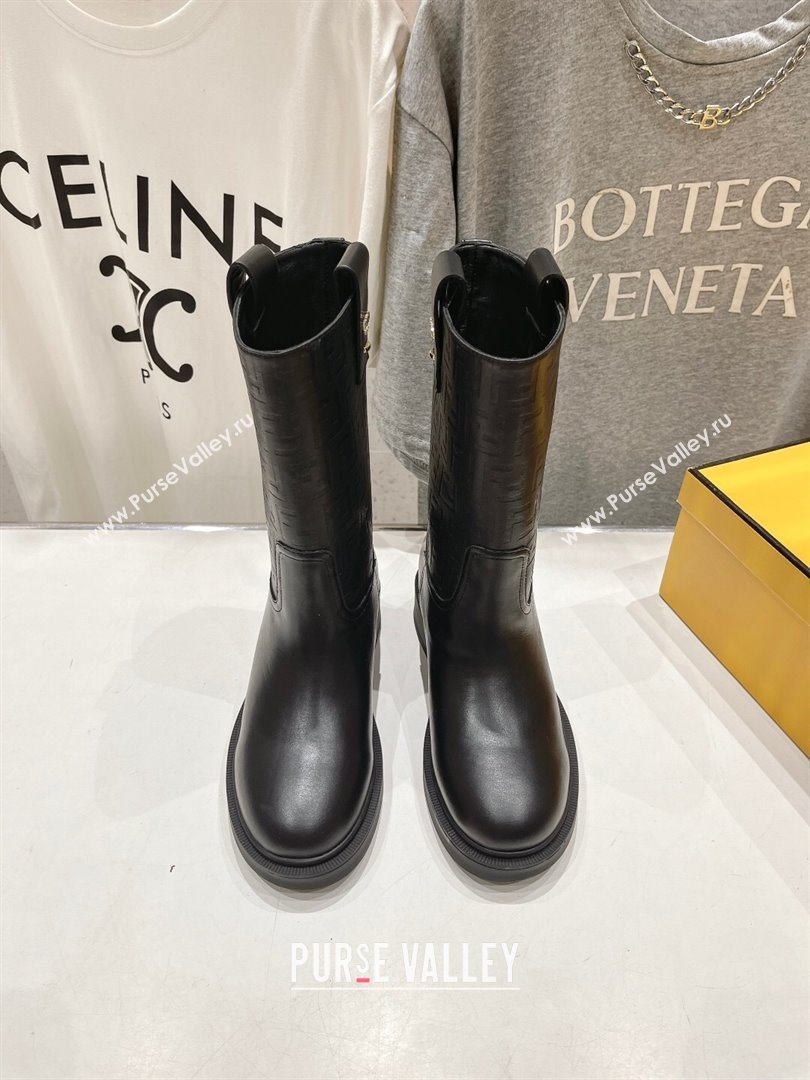 Fendi Filo Medium Boots 3.5cm in FF fabric and Leather Black2 2024 (MD-240930087)