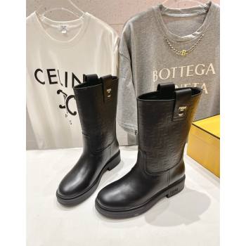 Fendi Filo Medium Boots 3.5cm in FF fabric and Leather Black2 2024 (MD-240930087)