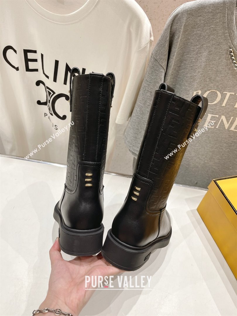 Fendi Filo Medium Boots 3.5cm in FF fabric and Leather Black2 2024 (MD-240930087)