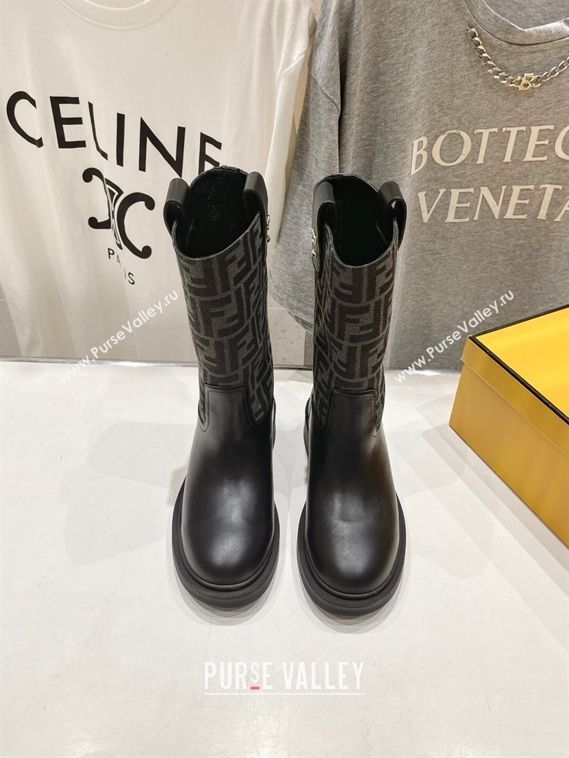 Fendi Filo Medium Boots 3.5cm in FF fabric and Leather Grey 2024 (MD-240930088)