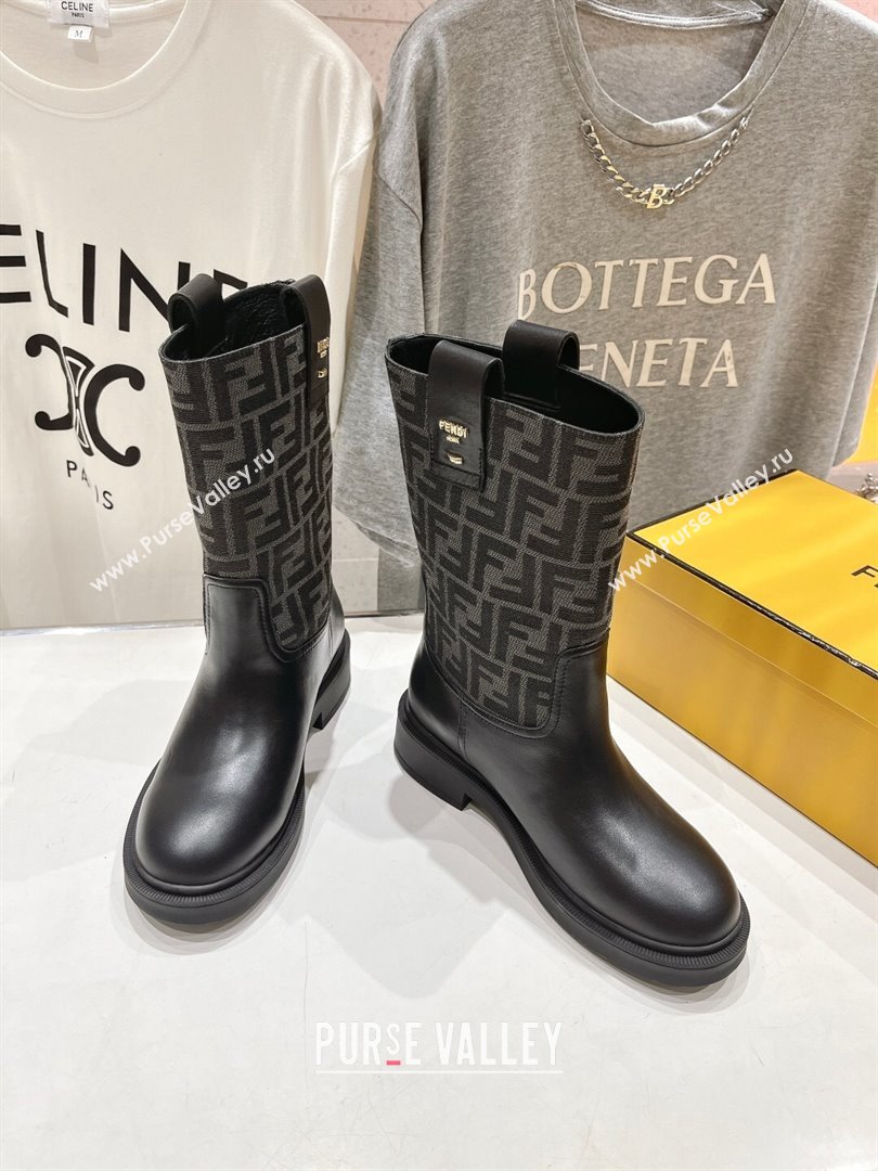 Fendi Filo Medium Boots 3.5cm in FF fabric and Leather Grey 2024 (MD-240930088)