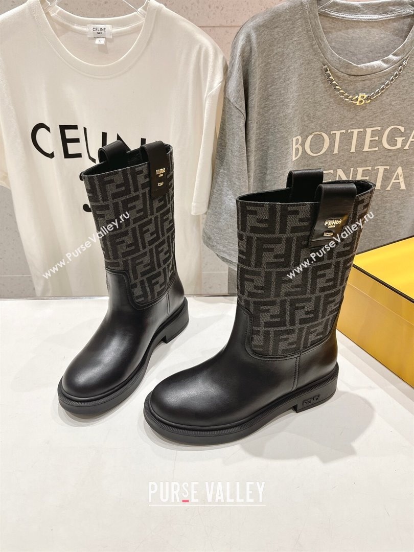 Fendi Filo Medium Boots 3.5cm in FF fabric and Leather Grey 2024 (MD-240930088)