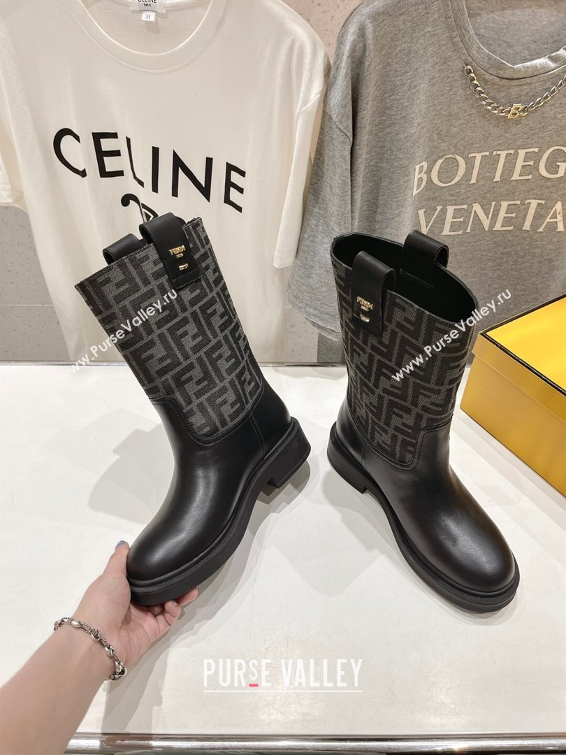 Fendi Filo Medium Boots 3.5cm in FF fabric and Leather Grey 2024 (MD-240930088)