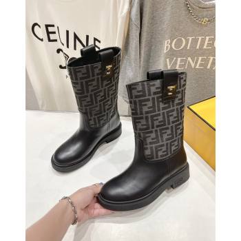 Fendi Filo Medium Boots 3.5cm in FF fabric and Leather Grey 2024 (MD-240930088)