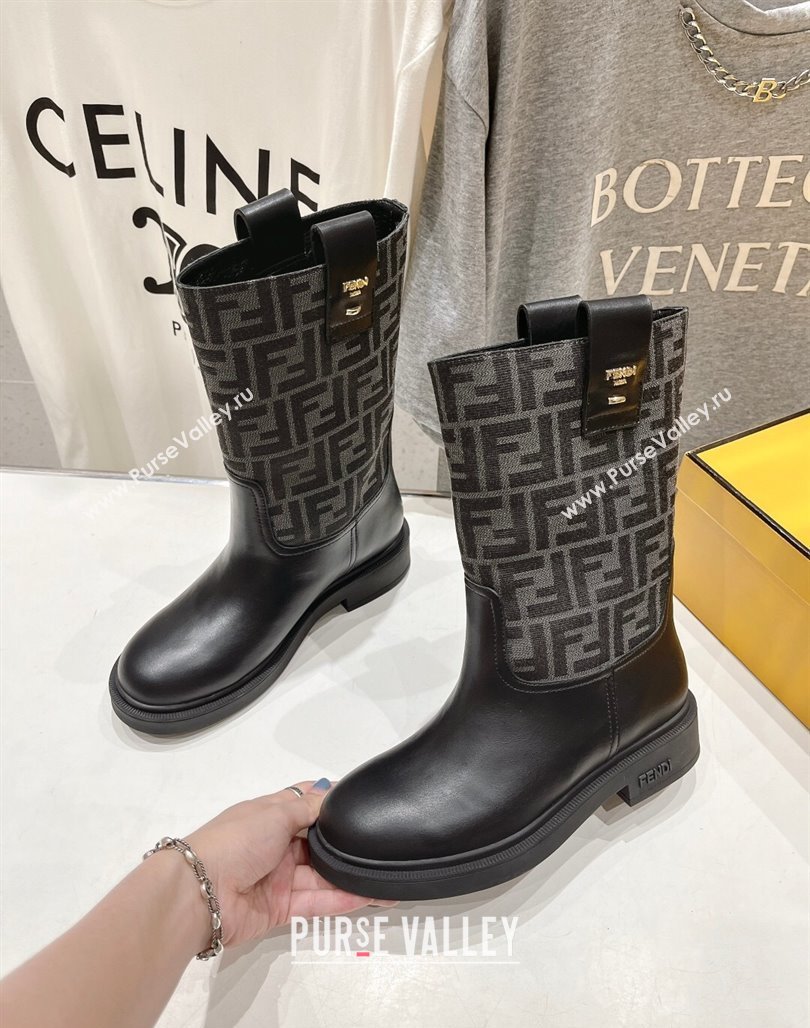 Fendi Filo Medium Boots 3.5cm in FF fabric and Leather Grey 2024 (MD-240930088)