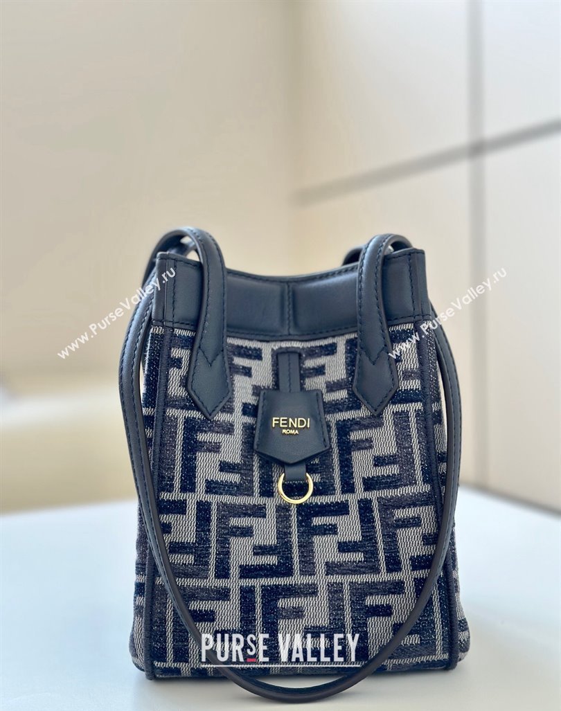 Fendi Origami Mini Bag in dark blue FF chenille fabric that can be transformed 2024 8626 (CL-241102013)