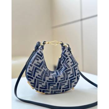 Fendi Fendigraphy Mini Hobo Bag in dark blue FF chenille fabric 2024 8657 (CL-241102014)