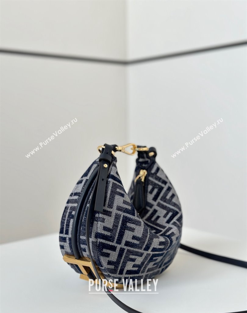 Fendi Fendigraphy Mini Hobo Bag in dark blue FF chenille fabric 2024 8657 (CL-241102014)