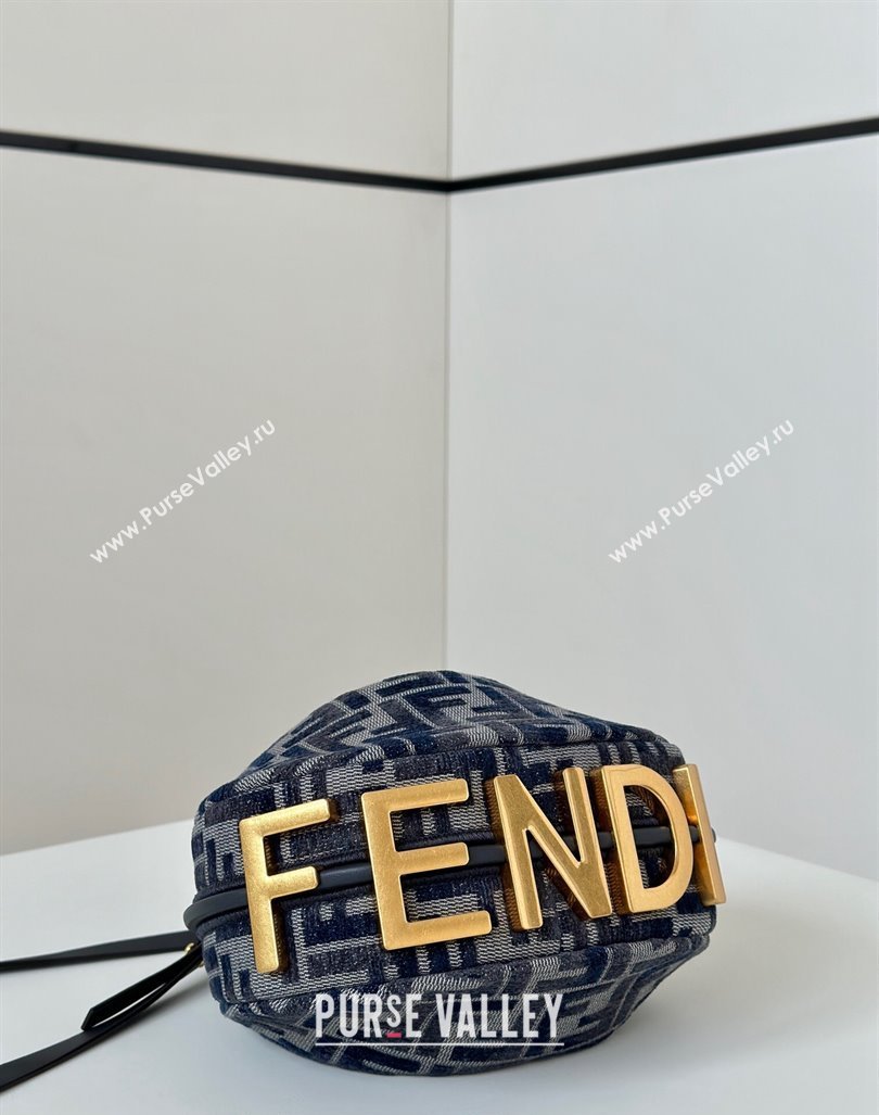 Fendi Fendigraphy Mini Hobo Bag in dark blue FF chenille fabric 2024 8657 (CL-241102014)