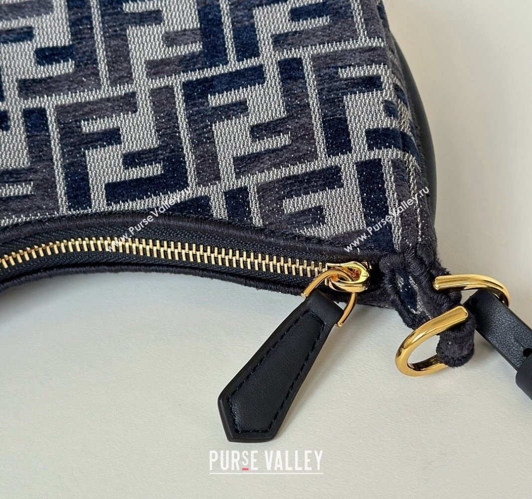 Fendi Fendigraphy Mini Hobo Bag in dark blue FF chenille fabric 2024 8657 (CL-241102014)