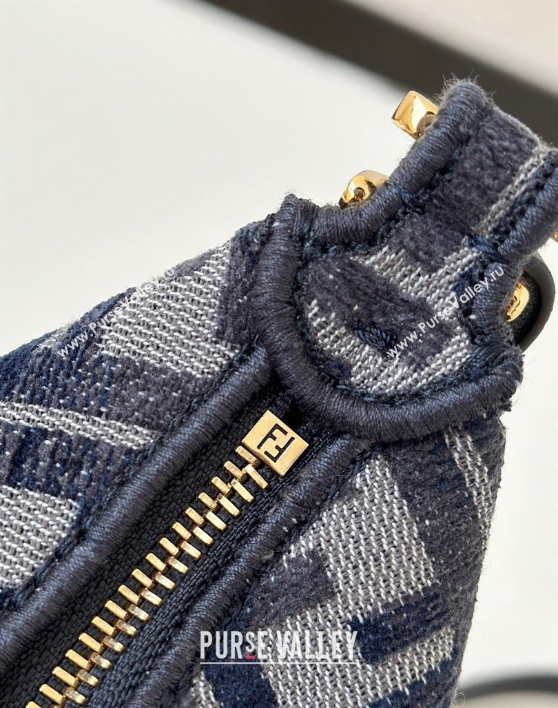 Fendi Fendigraphy Mini Hobo Bag in dark blue FF chenille fabric 2024 8657 (CL-241102014)