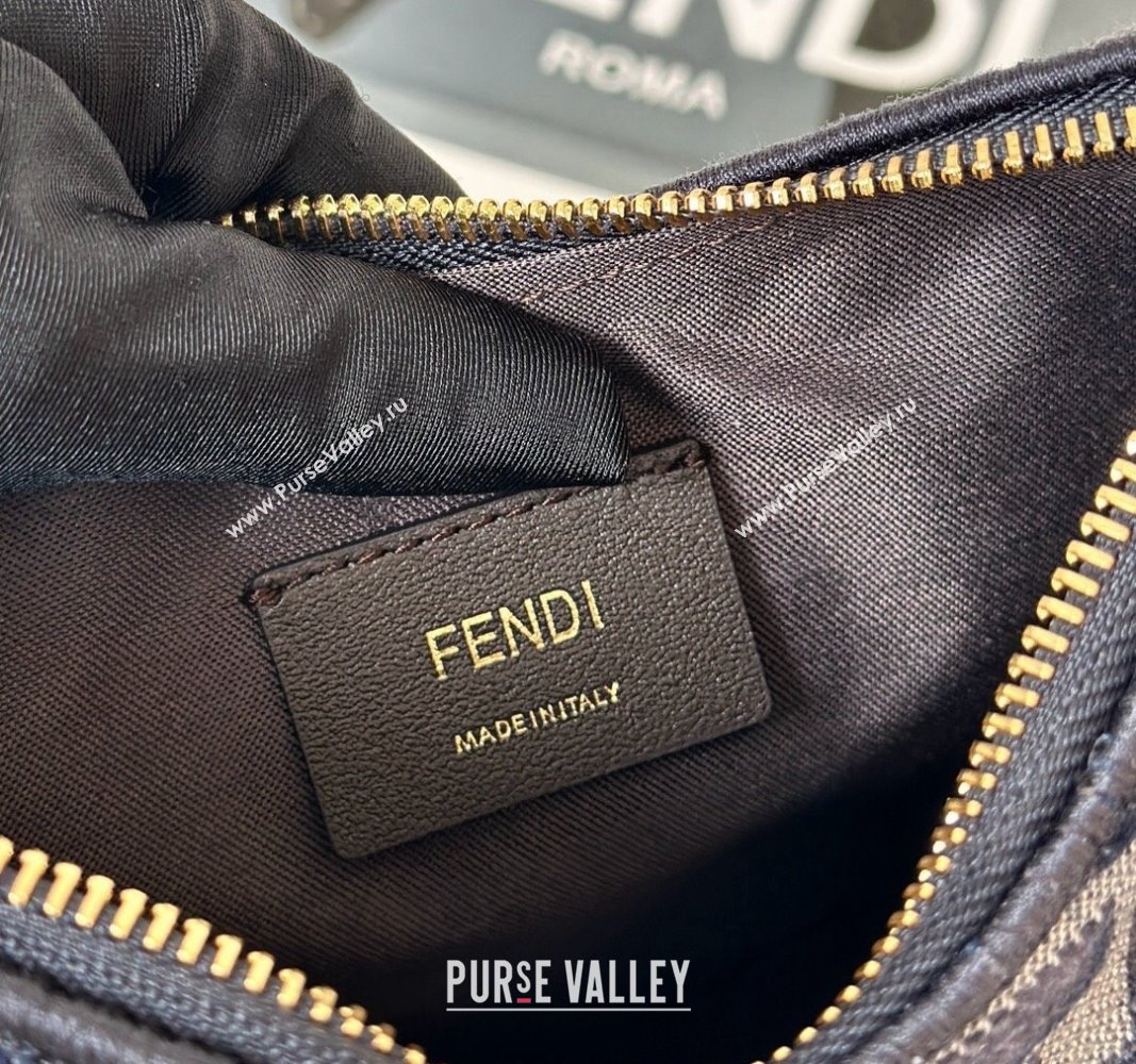 Fendi Fendigraphy Mini Hobo Bag in dark blue FF chenille fabric 2024 8657 (CL-241102014)