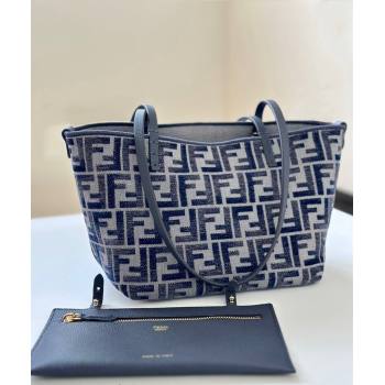 Fendi Small Roll Reversible shopper Tote Bag in dark blue FF chenille fabric 2024 8661S (CL-241102015)