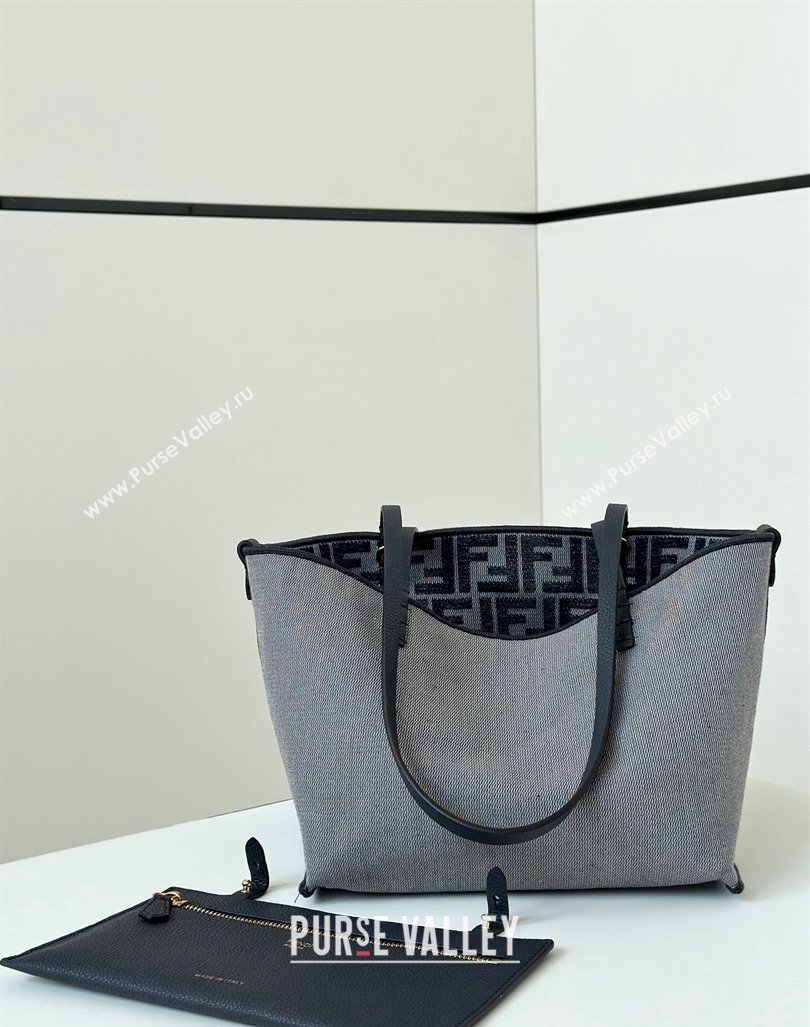 Fendi Small Roll Reversible shopper Tote Bag in dark blue FF chenille fabric 2024 8661S (CL-241102015)