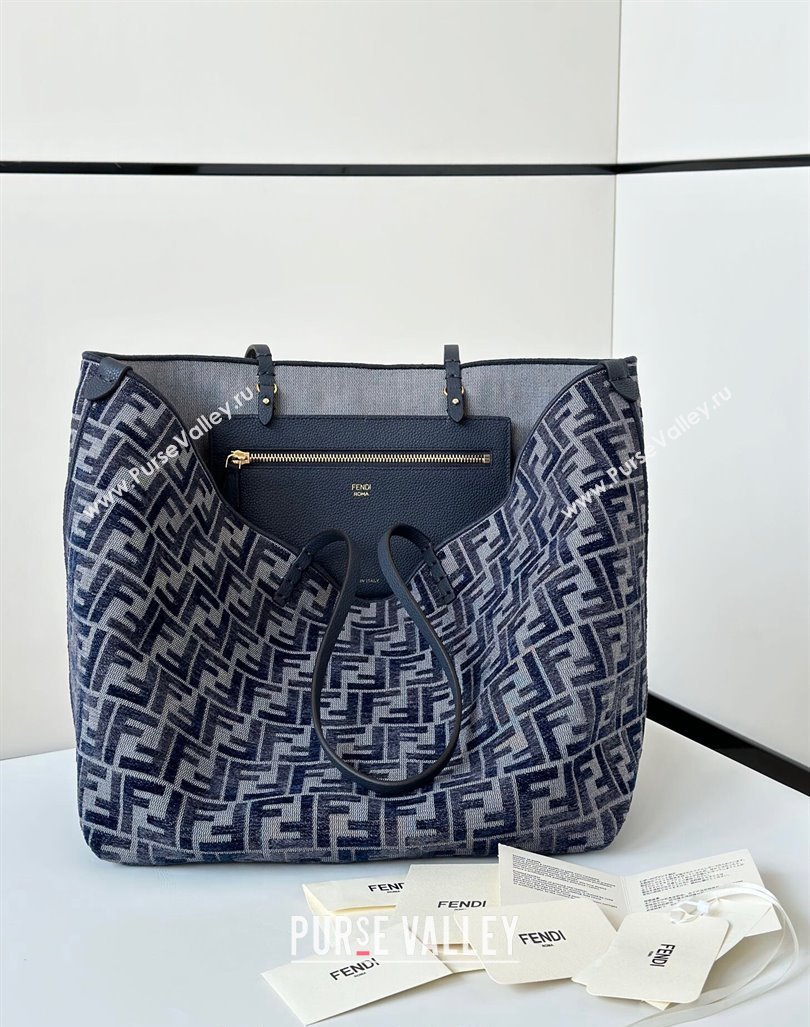 Fendi Large Roll Reversible shopper Tote Bag in dark blue FF chenille fabric 2024 8661L (CL-241102016)