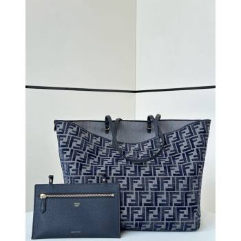 Fendi Large Roll Reversible shopper Tote Bag in dark blue FF chenille fabric 2024 8661L (CL-241102016)